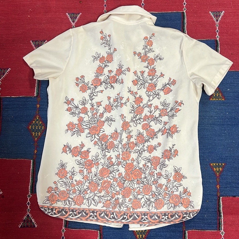 Vintage Orange Rose Native Pattern Button Down Po… - image 2